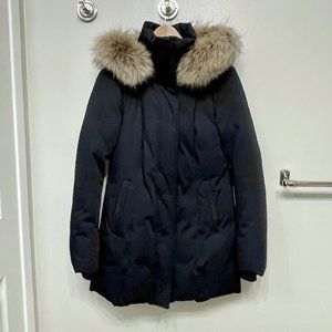 Soia & Kyo Arlene Navy Down Parka with removable genuine fur trim S/P